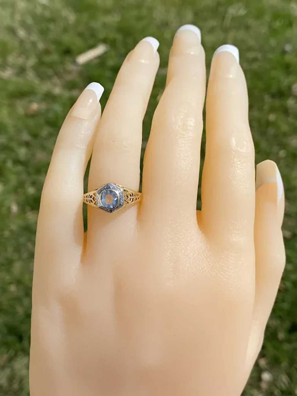 Aquamarine Filigree Ring in Platinum-Topped Yello… - image 7