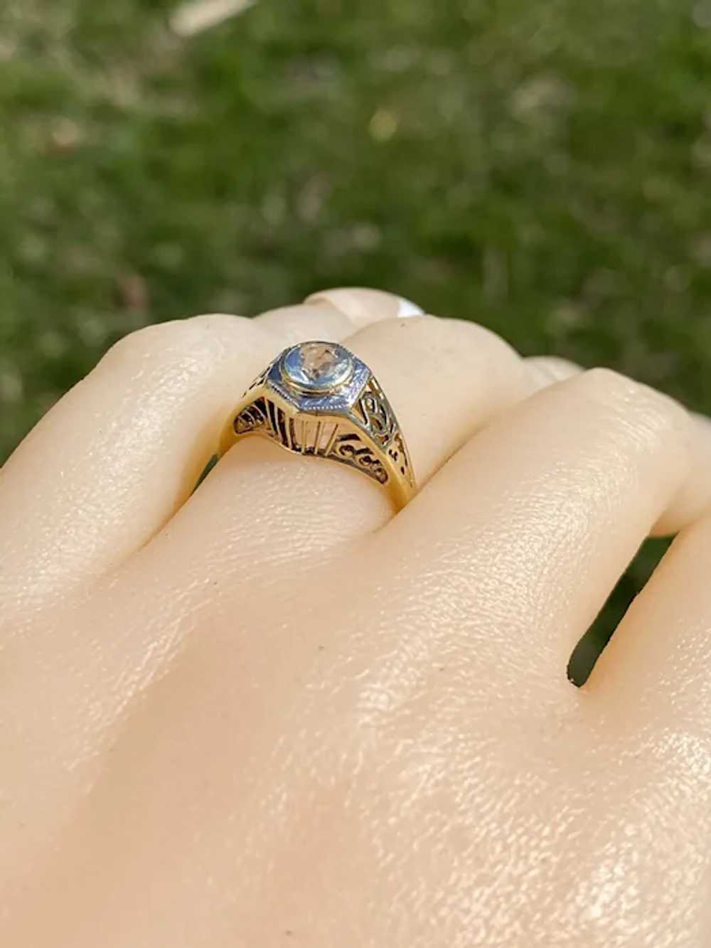 Aquamarine Filigree Ring in Platinum-Topped Yello… - image 9