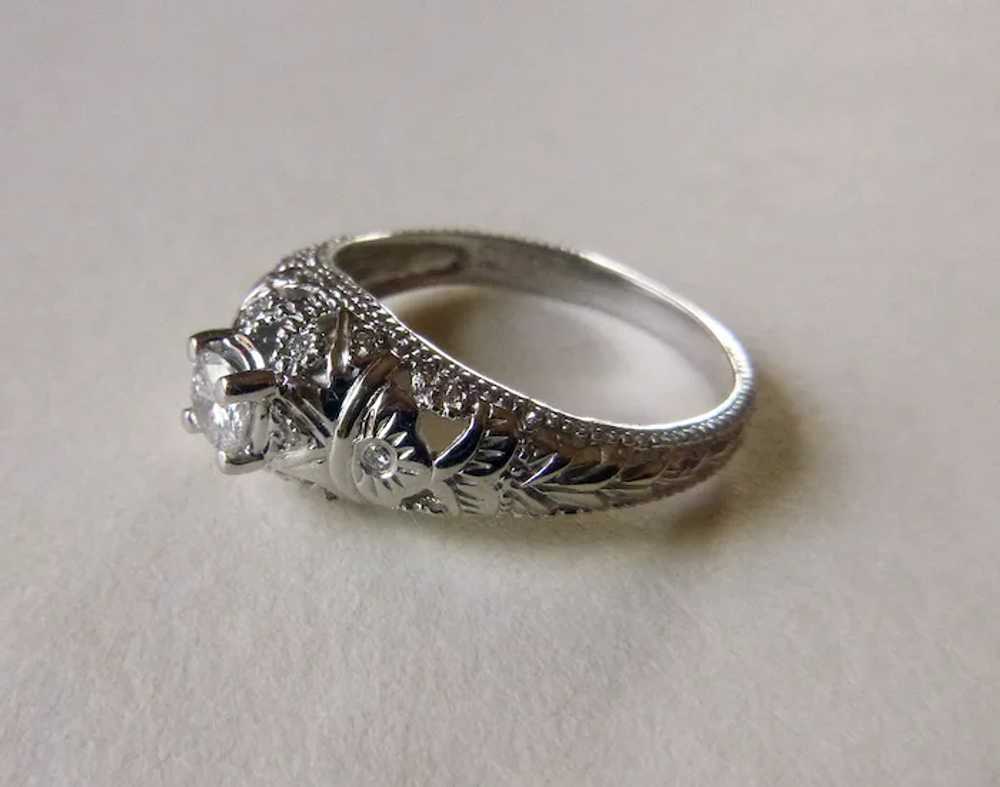 Modern art deco style 14k white gold and diamond … - image 3