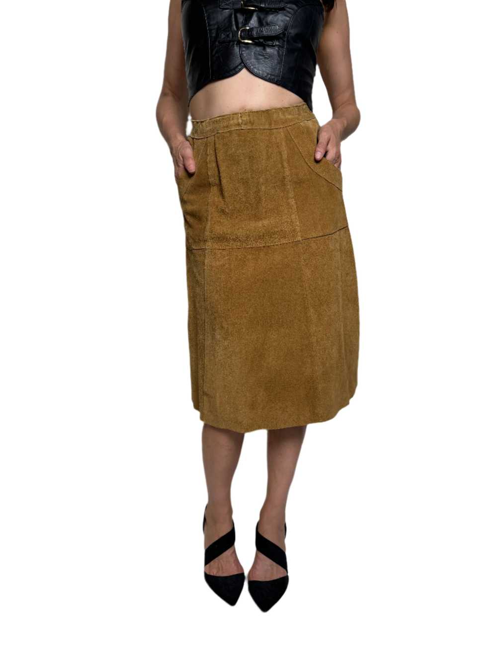 Brown Suede Paneled Midi Skirt 1970s - image 2