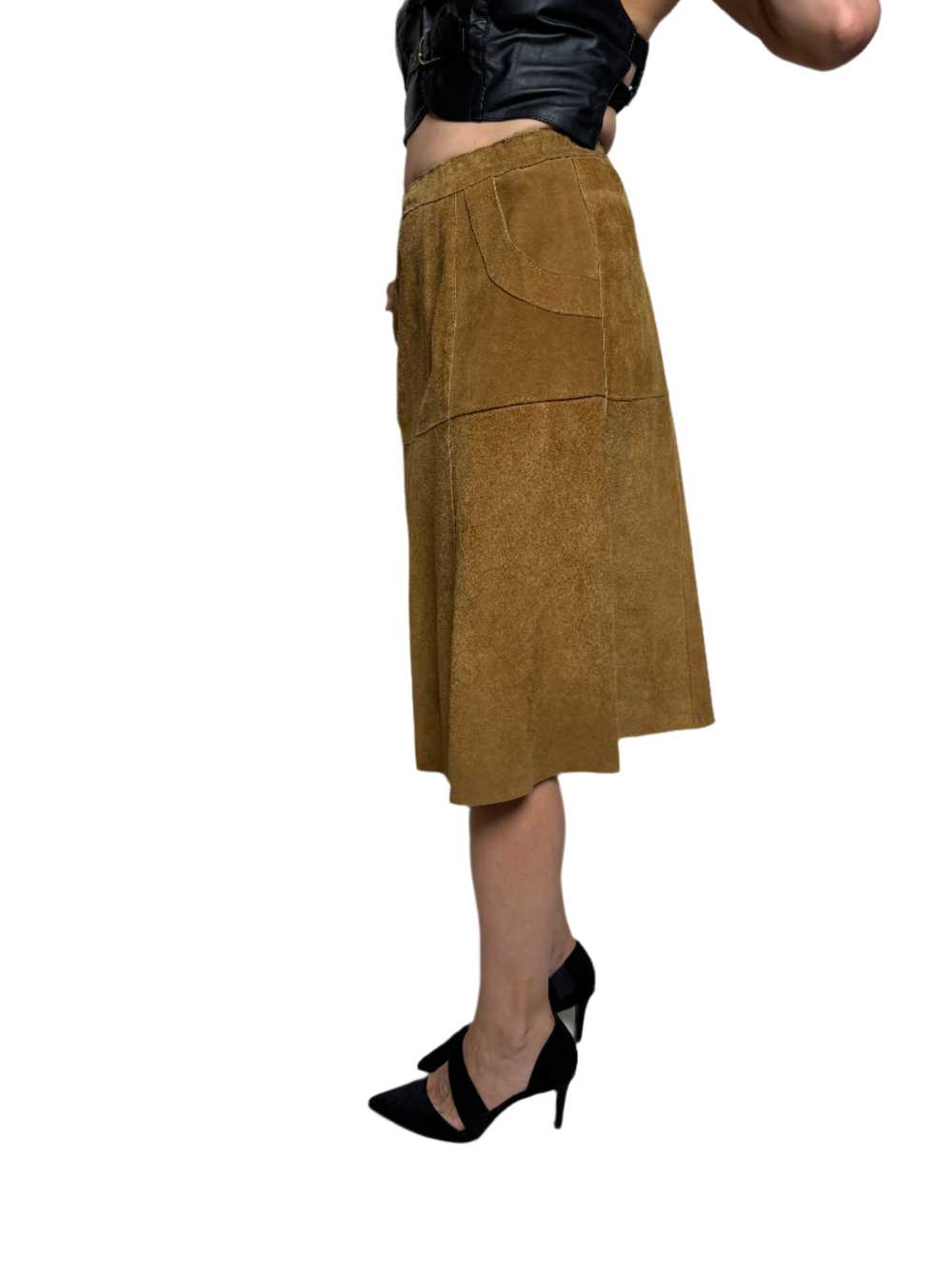 Brown Suede Paneled Midi Skirt 1970s - image 3