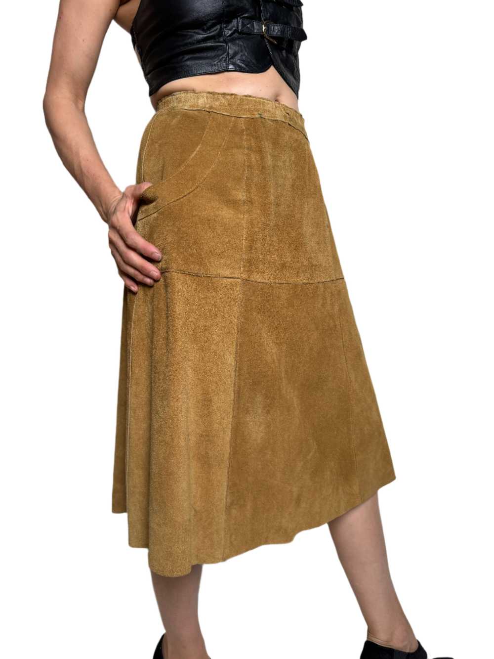 Brown Suede Paneled Midi Skirt 1970s - image 4