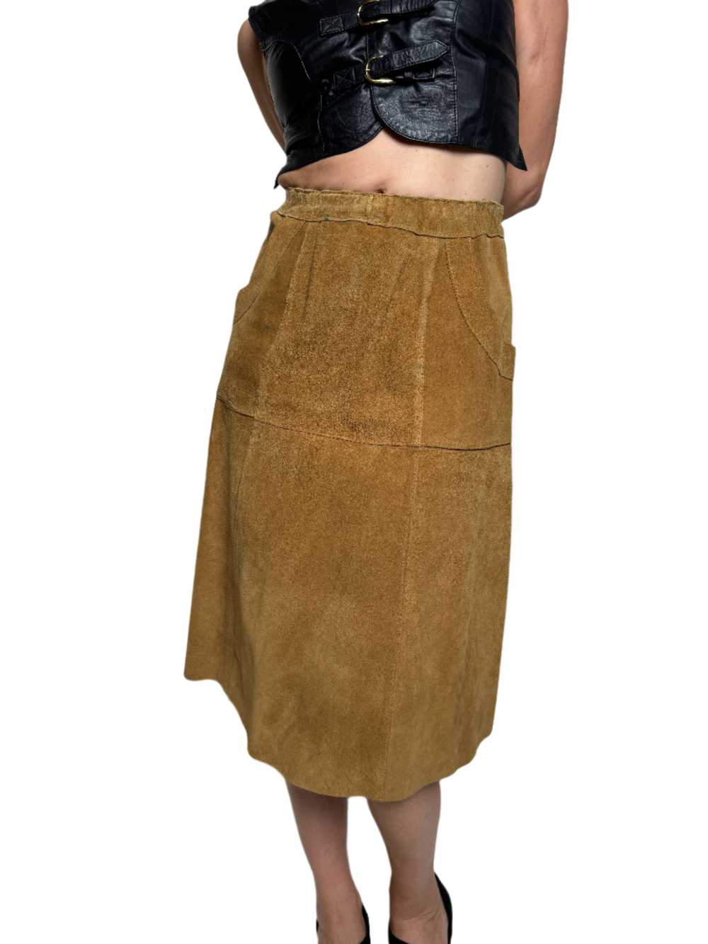 Brown Suede Paneled Midi Skirt 1970s - image 5