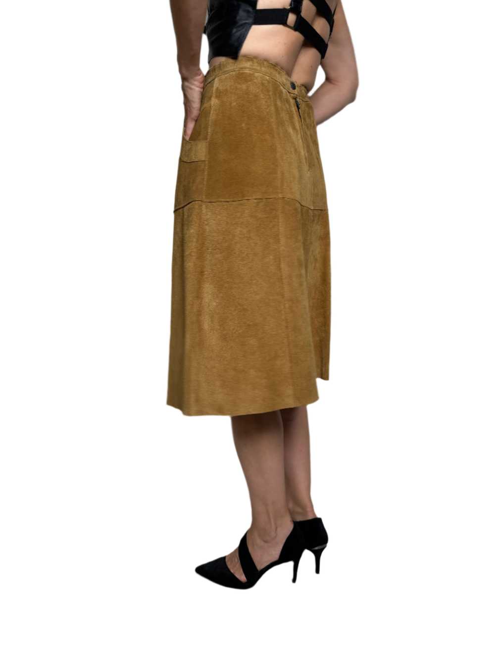 Brown Suede Paneled Midi Skirt 1970s - image 6