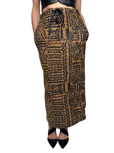 AS HRO, Tribal Print Leather Maxi Skirt 1980s