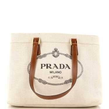 PRADA Logo Open Tote Canvas with Leather Large