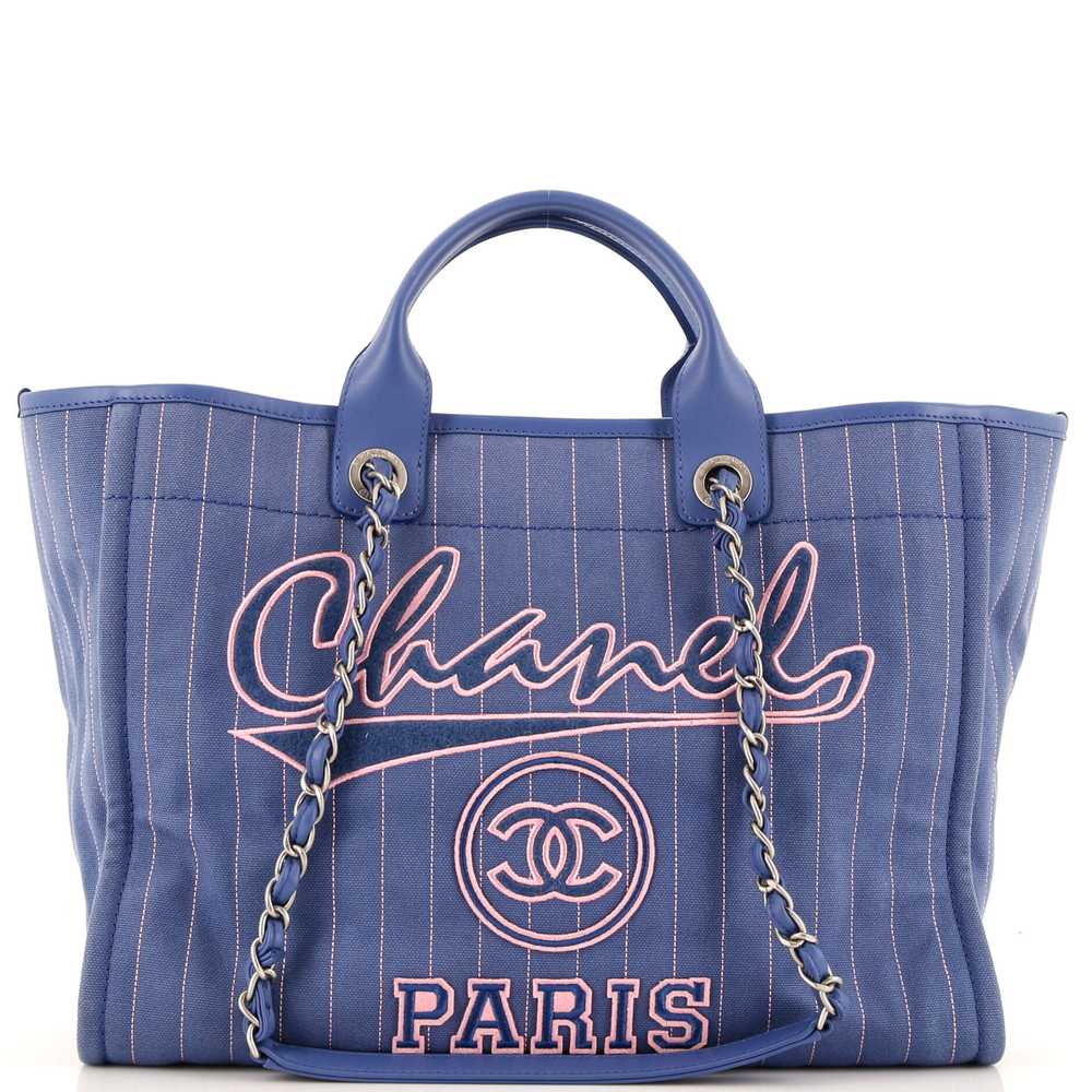 CHANEL Deauville Tote Pinstripe Cotton Medium - image 1