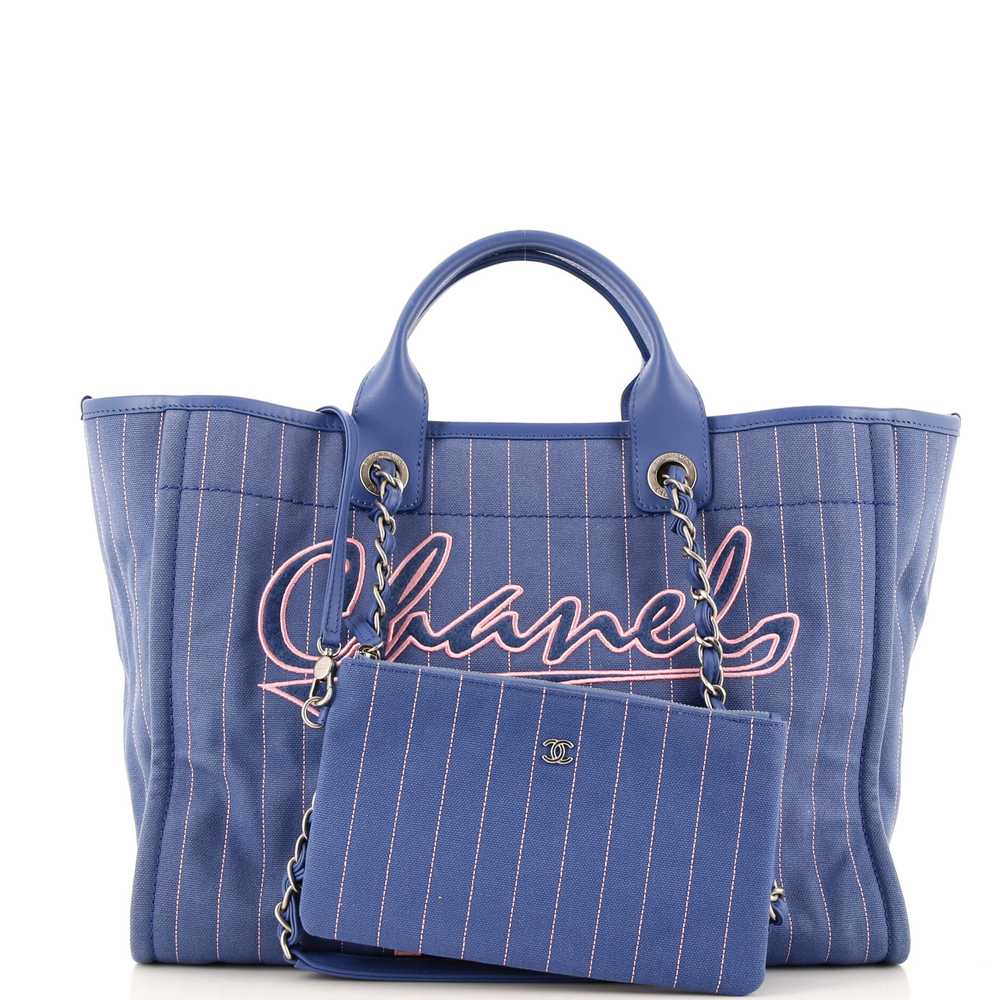 CHANEL Deauville Tote Pinstripe Cotton Medium - image 2