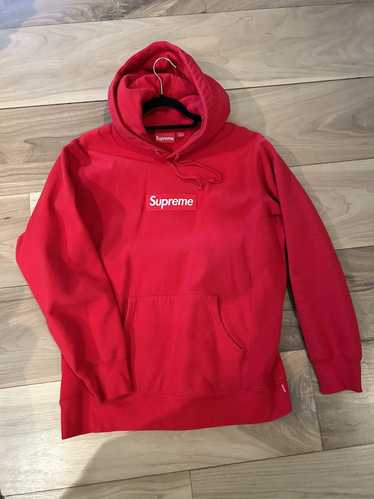 Supreme red hoodie with yellow rose logo orders sleeeves