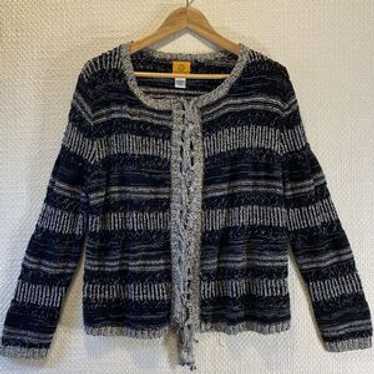 Ruby Rd Black And White Open Sweater Tassel Mediu… - image 1