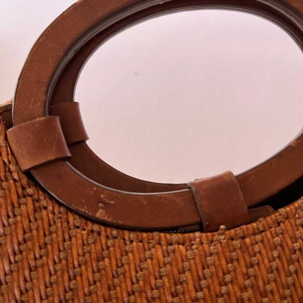 Vintage Fossil Woven Bag Leather Round Handles Pu… - image 7