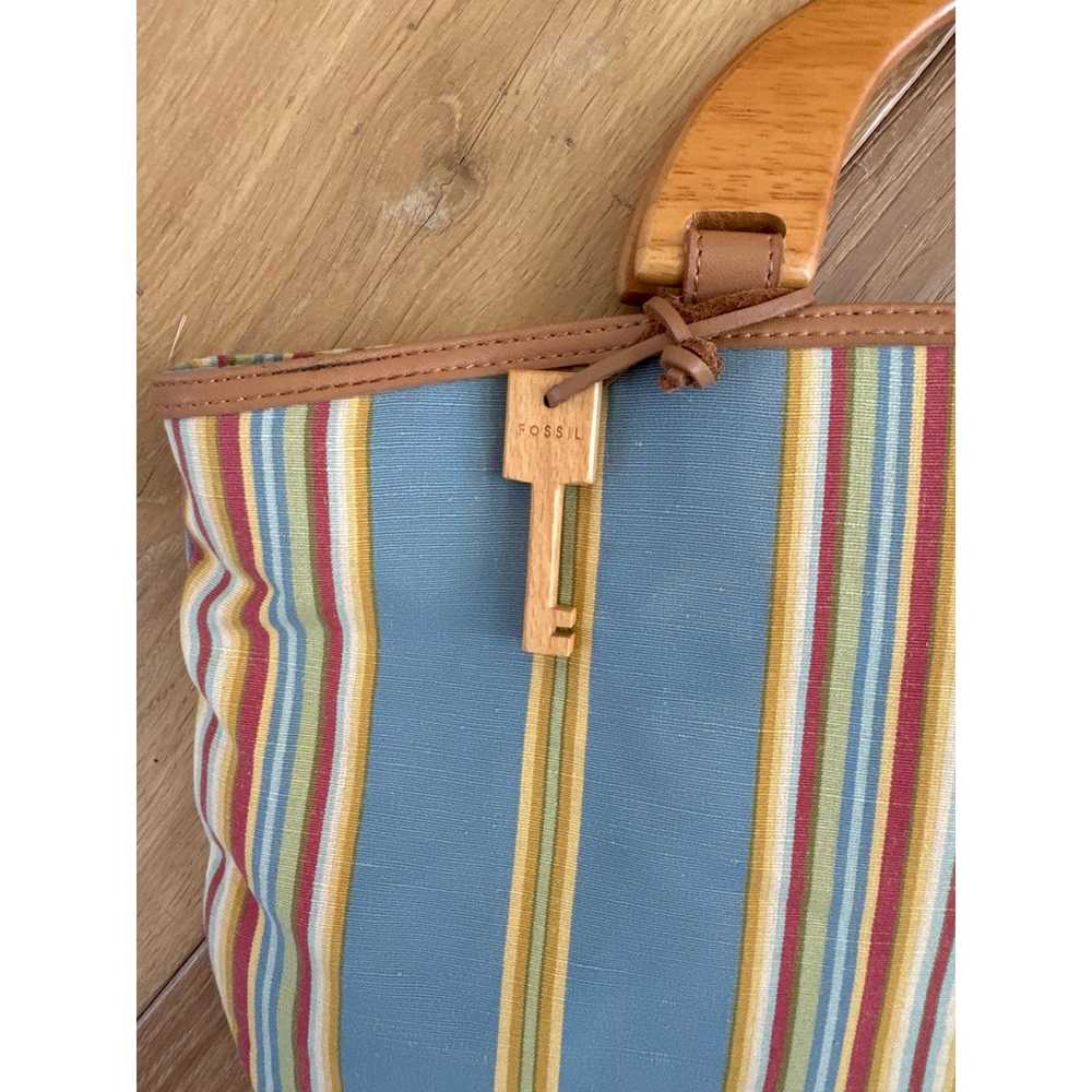 Vintage Striped Fossil Bag With Wood Handles - image 2