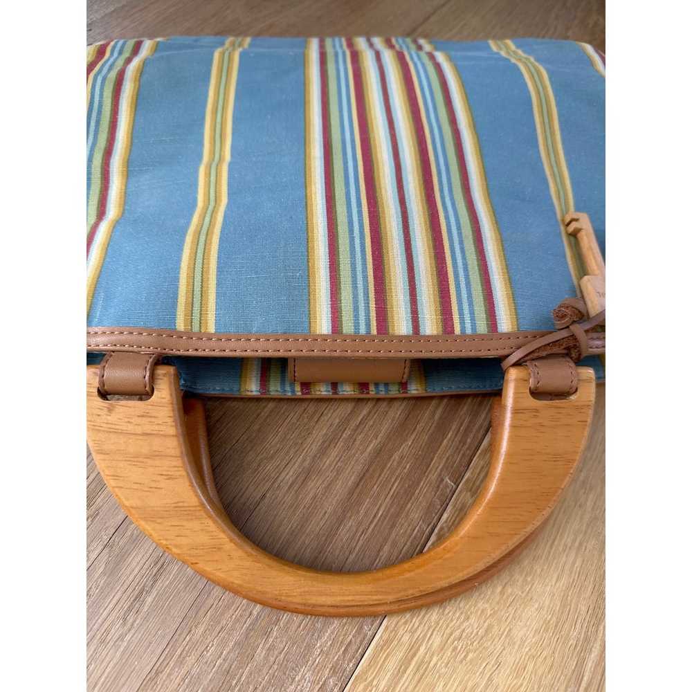 Vintage Striped Fossil Bag With Wood Handles - image 3