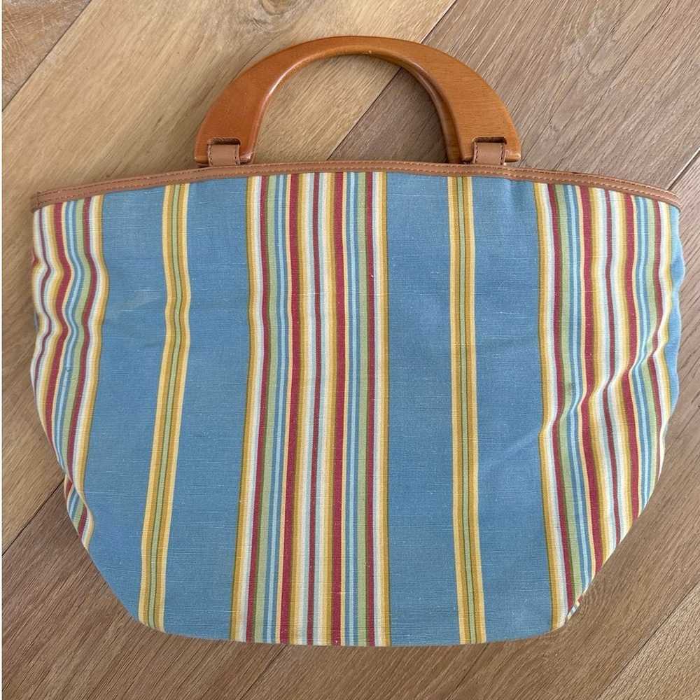 Vintage Striped Fossil Bag With Wood Handles - image 5