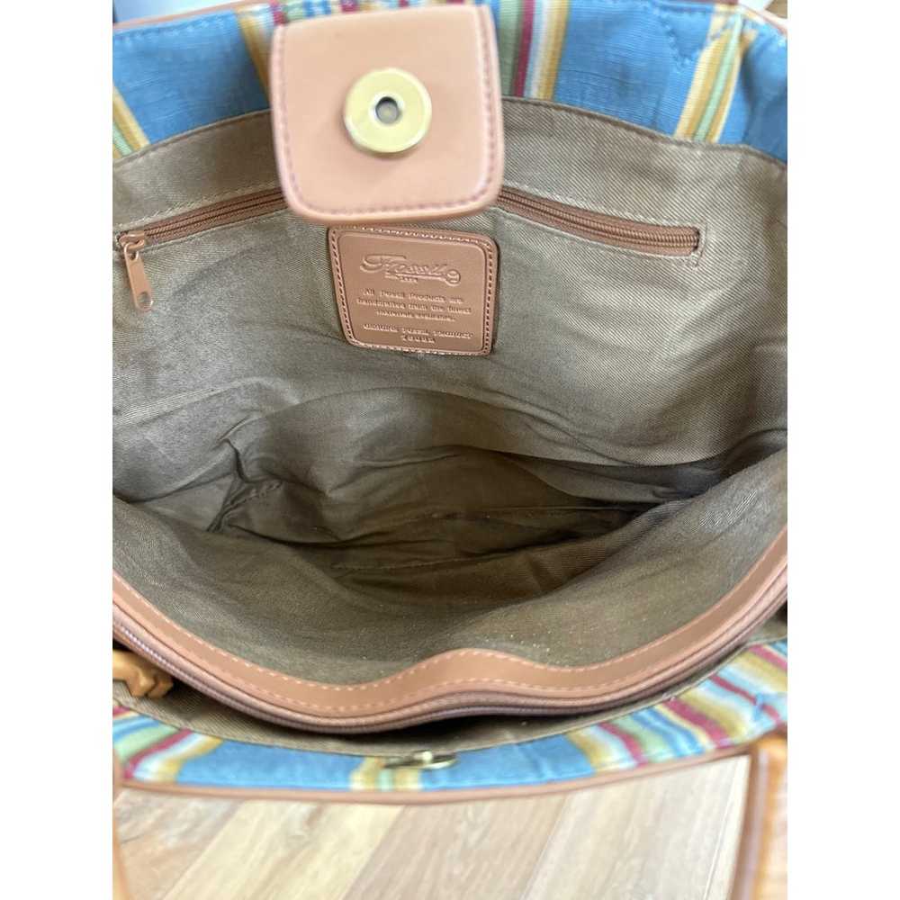 Vintage Striped Fossil Bag With Wood Handles - image 7