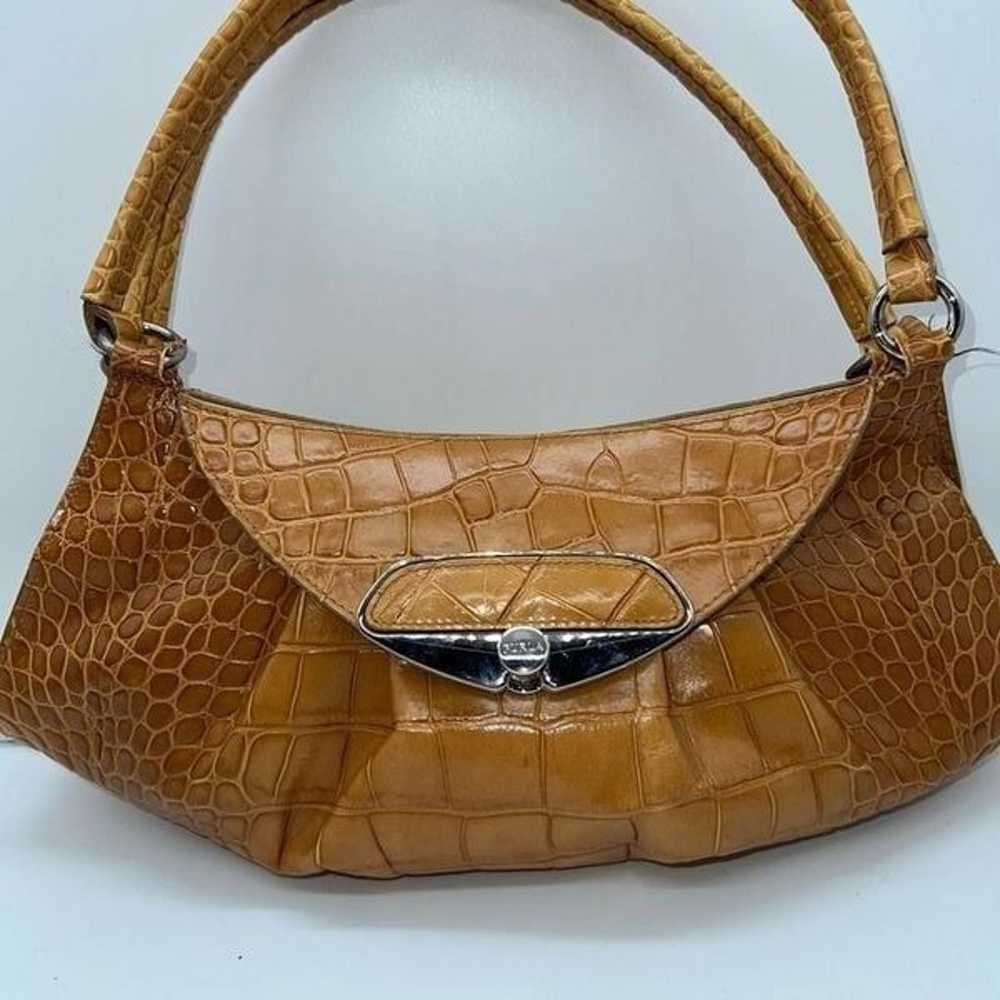 Furla Vintage Croc-Embossed Shoulder Bag Brown Ba… - image 2