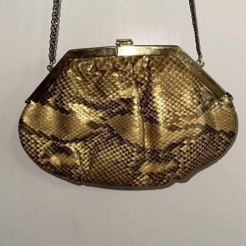 Vintage 80s Margolin gold snakeskin pattern cross… - image 3