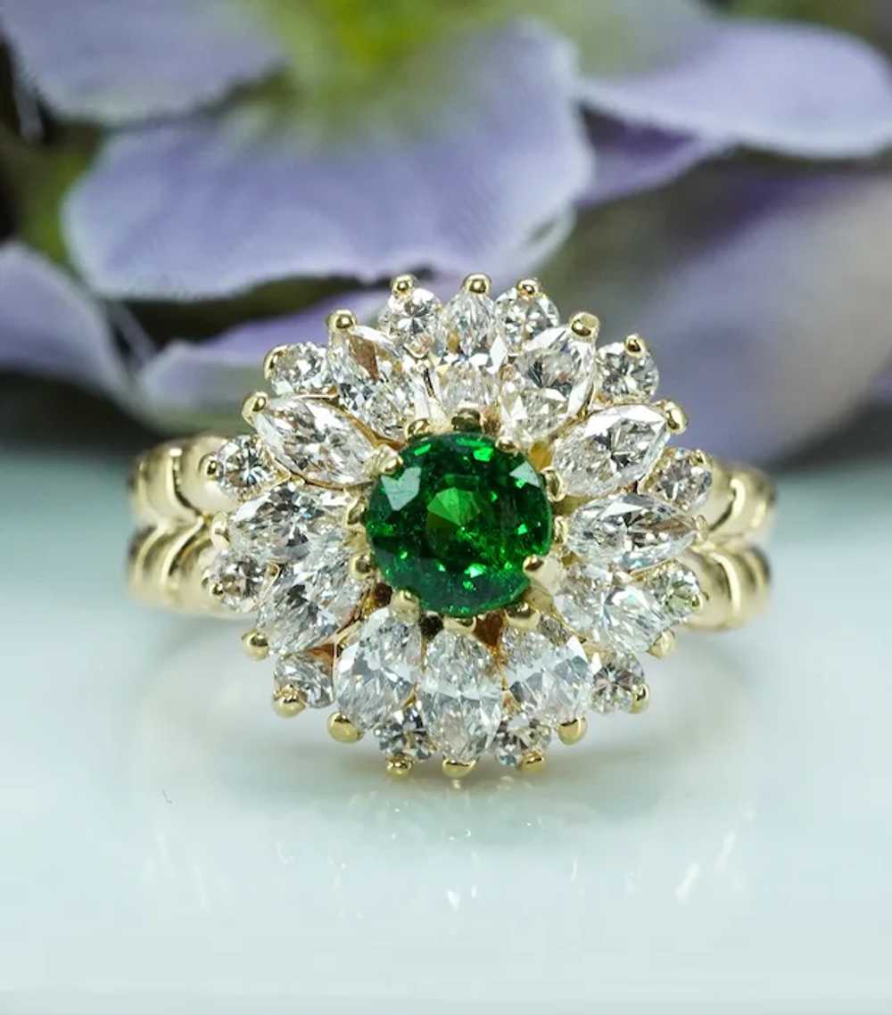 Vintage 2.5ct Tsavorite Garnet Diamond Marquise B… - image 2