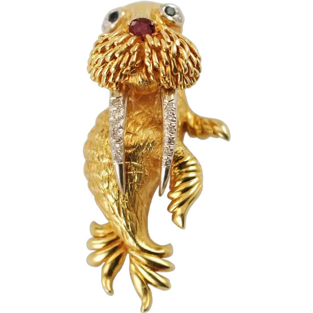 Vintage Hammerman Brothers 18K Gold Walrus Brooch… - image 1