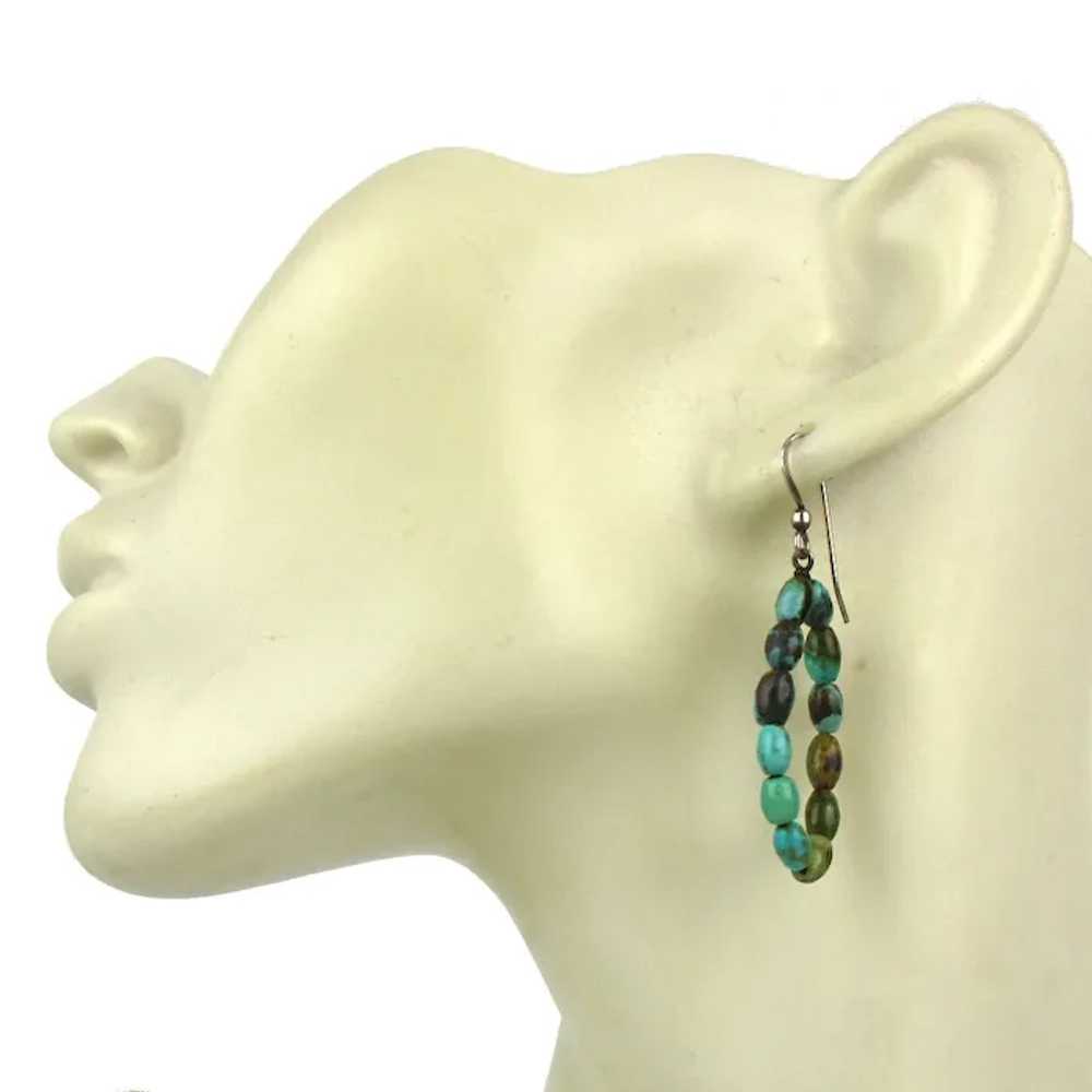 Vintage Turquoise Beads Elongated Hoop 925 Pierce… - image 2