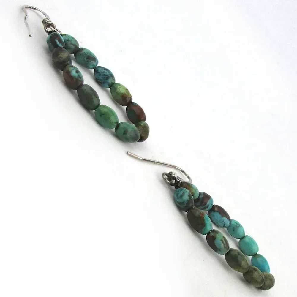 Vintage Turquoise Beads Elongated Hoop 925 Pierce… - image 3