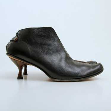 CYDWOQ  Skate Vintage Kitten Heel Leather Ankle Bo