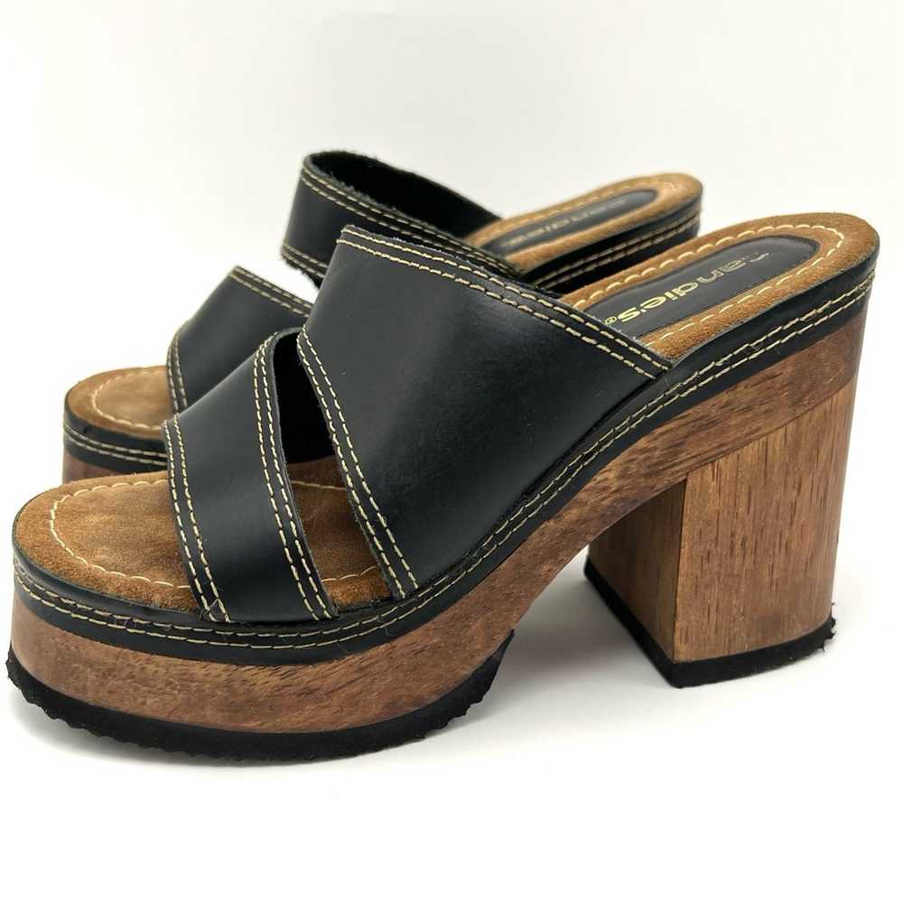 Candies Chunky Wooden Platform Heels 7 Black Leat… - image 4