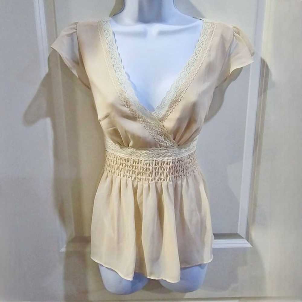 Liz Claiborne Cream Lace & Smocked Chiffon Wrap S… - image 1