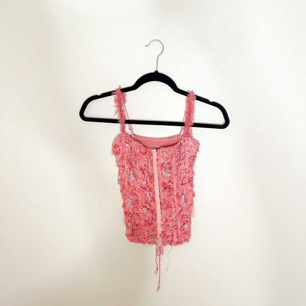 Bebe Vintage Corset Top Lace Textured Pink Coral … - image 1