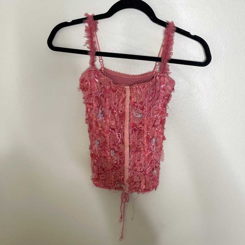 Bebe Vintage Corset Top Lace Textured Pink Coral … - image 3