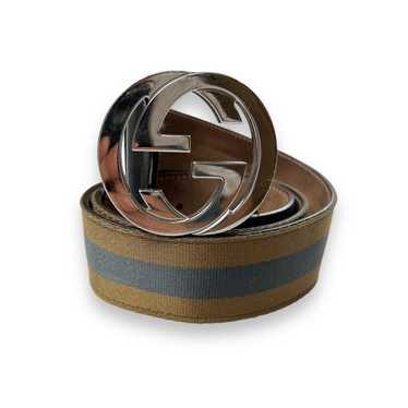 Gucci Gucci Blue & Beige Striped Canvas Silver GG… - image 1