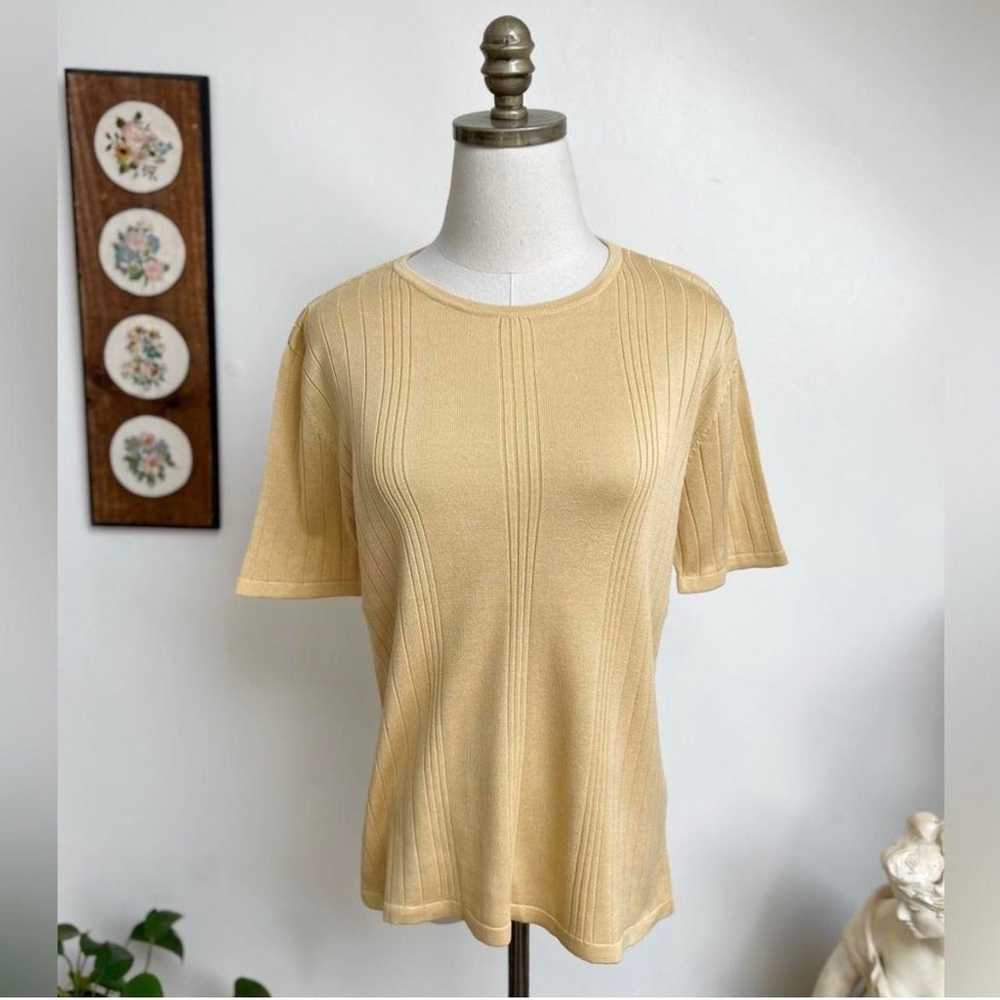 Vintage 100% Silk Ribbed Knit Short Sleeve Top La… - image 1