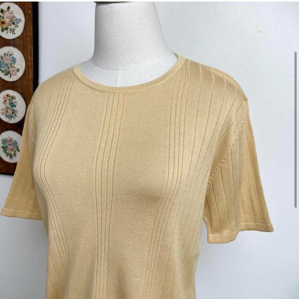 Vintage 100% Silk Ribbed Knit Short Sleeve Top La… - image 3