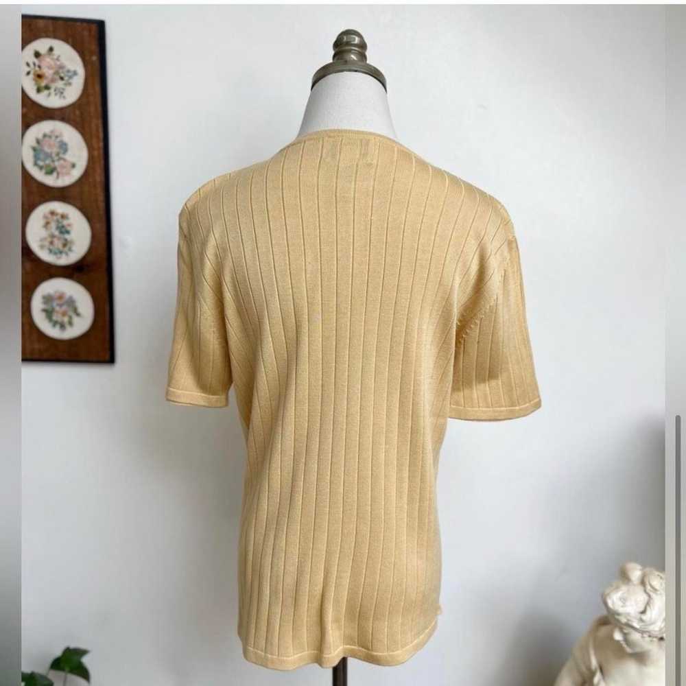 Vintage 100% Silk Ribbed Knit Short Sleeve Top La… - image 5