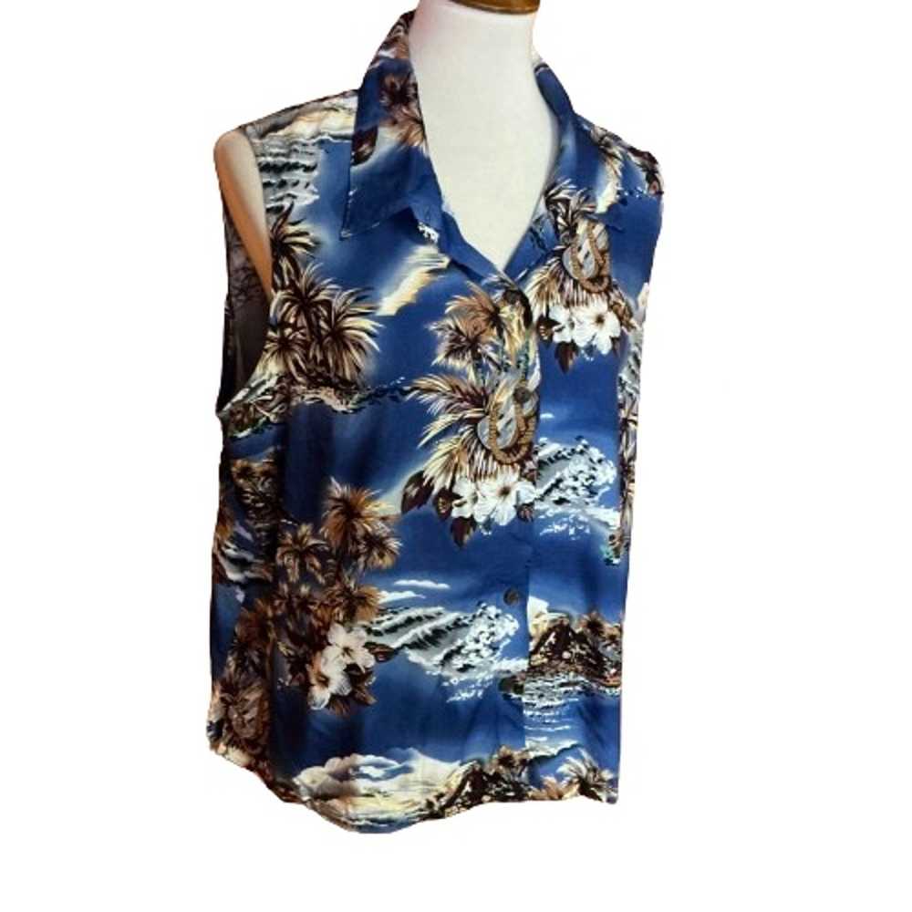 Vtg Y2K Hilo Hattie Sleeveless Hawaiian Top - image 1