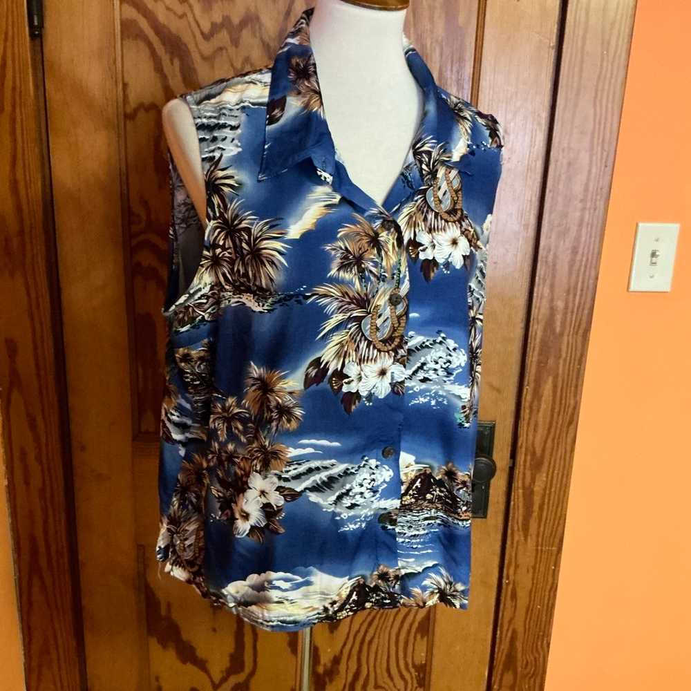 Vtg Y2K Hilo Hattie Sleeveless Hawaiian Top - image 7