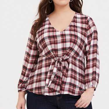 Other TORRID Georgette Front Tie Red Plaid Long S… - image 1