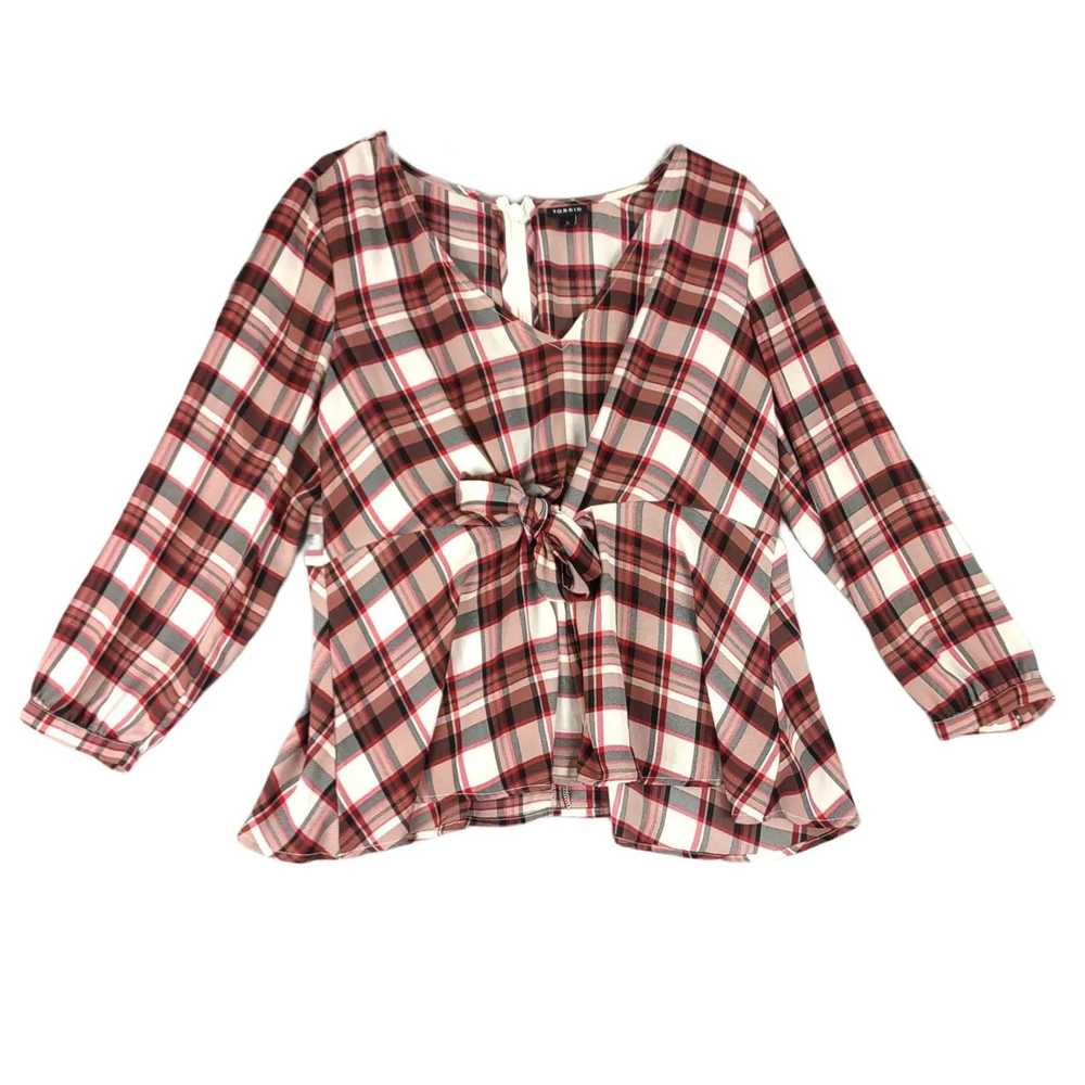 Other TORRID Georgette Front Tie Red Plaid Long S… - image 2