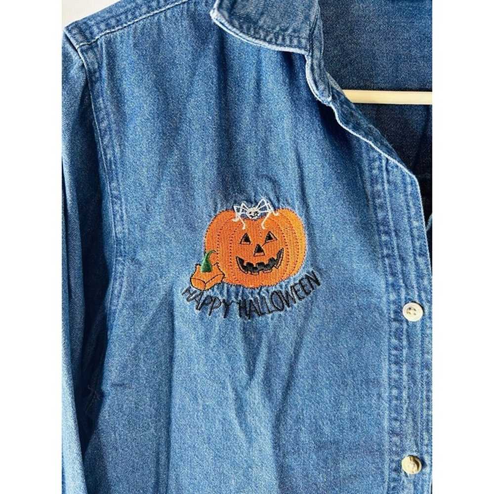 VTG 90s Womens Medium Halloween Pumpkins Black Ca… - image 4