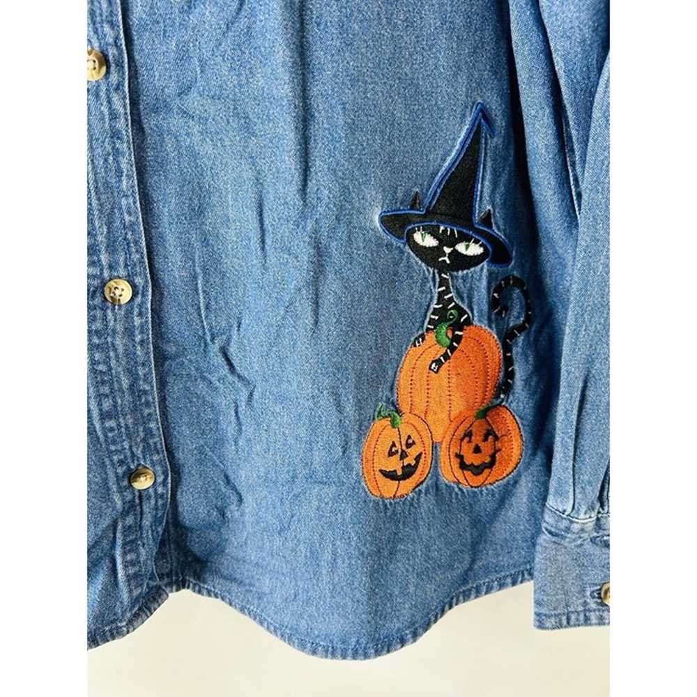 VTG 90s Womens Medium Halloween Pumpkins Black Ca… - image 5