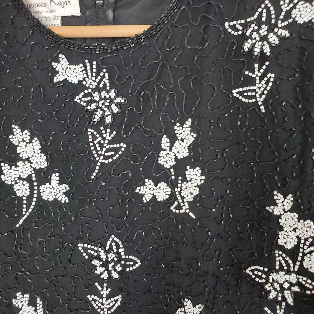 Vintage Lawrence Kazar Black Beaded Floral Blouse… - image 3