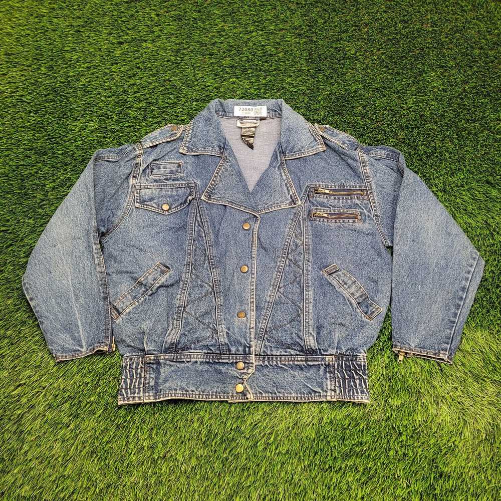 Vintage Vintage 80s Biker Denim Jacket Womens L/X… - image 1