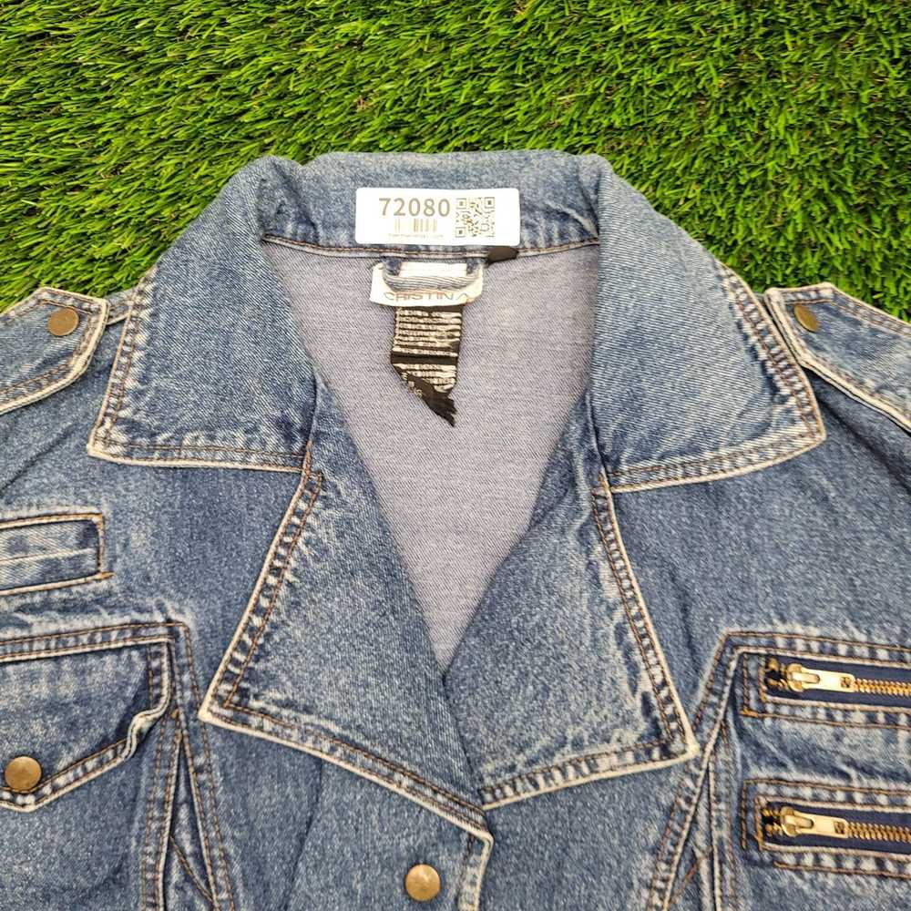 Vintage Vintage 80s Biker Denim Jacket Womens L/X… - image 3