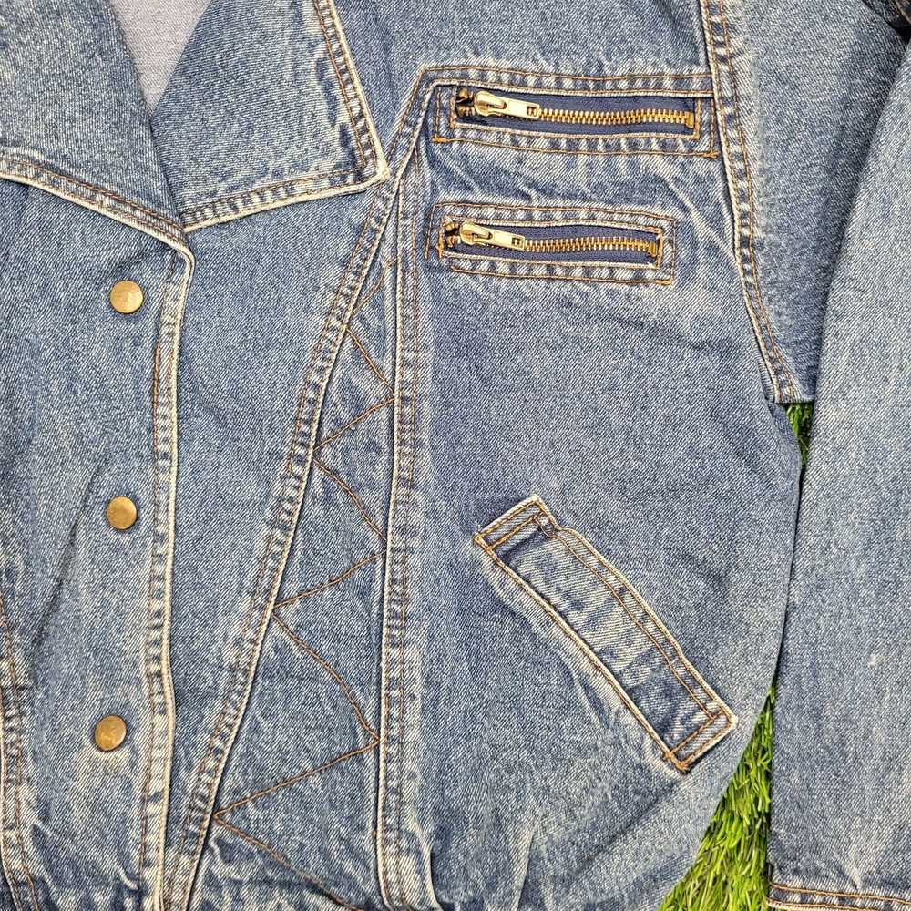 Vintage Vintage 80s Biker Denim Jacket Womens L/X… - image 9