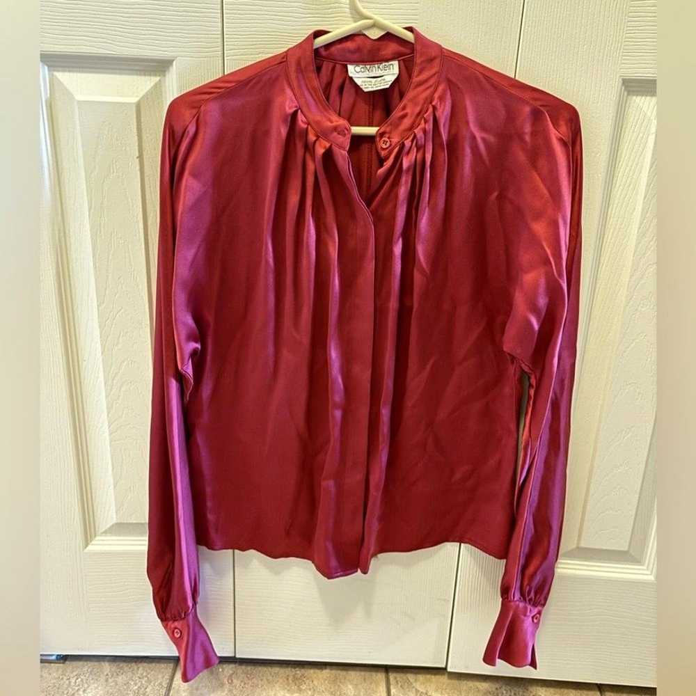 Vintage Calvin Klein 100% Silk Red Button Blouse … - image 1