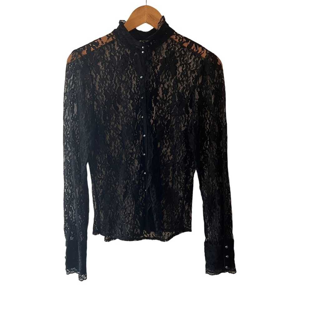 Vintage White Stag Sheer Black Lace Button Down S… - image 2