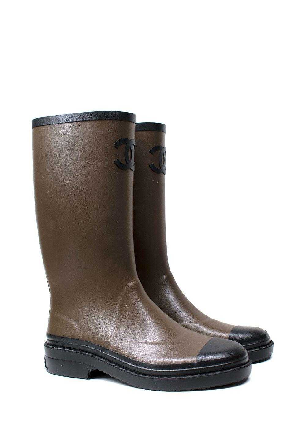 Product Details Chanel Khaki and Black Rain Boots - image 1