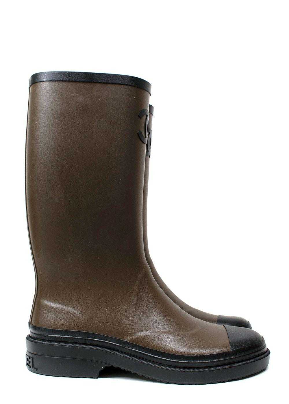 Product Details Chanel Khaki and Black Rain Boots - image 2