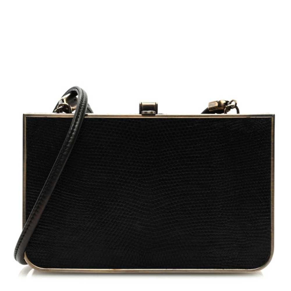 SALVATORE FERRAGAMO Lizard Metal Box Clutch Black… - image 1