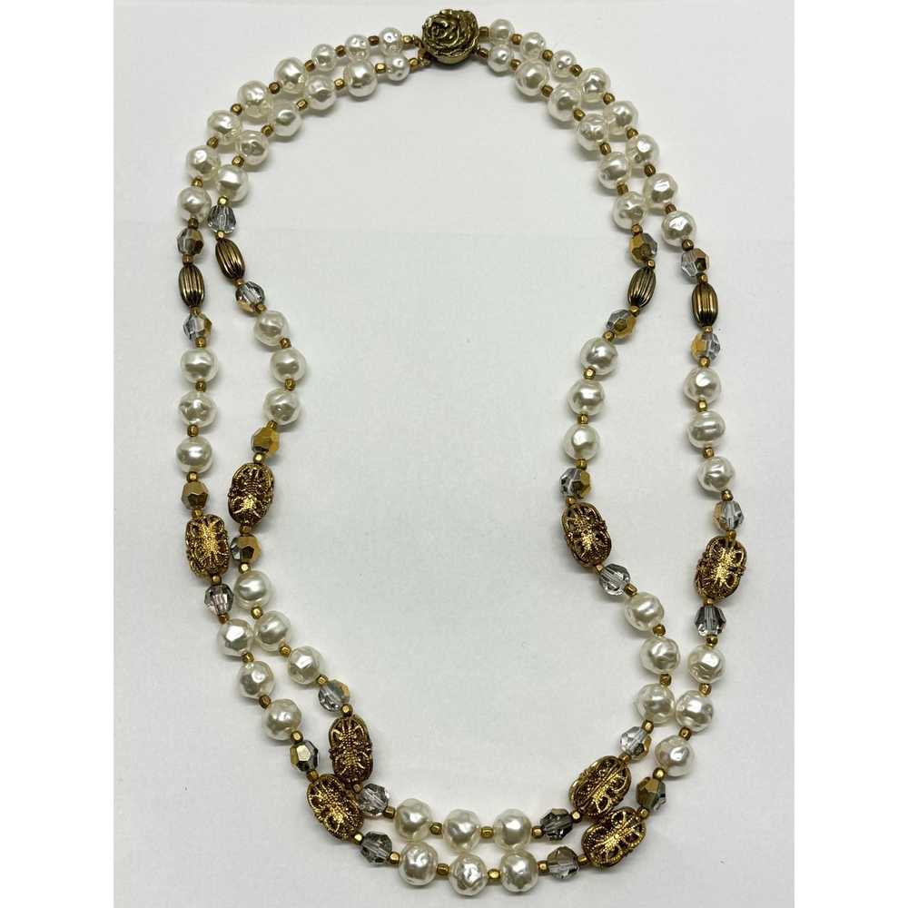 Vintage Vintage crystal pearl double strand neckl… - image 2